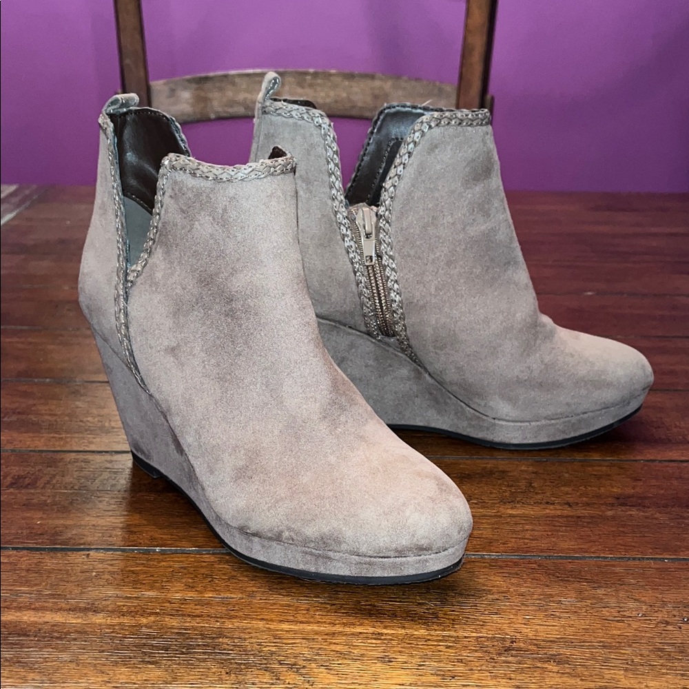 CL by Laundry Taupe Suede Wedge Ankle Booties